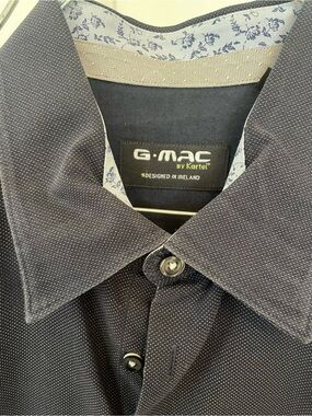 GMAC Men's Dark Navy Microdot Dress Shirt with Light Blue Trim